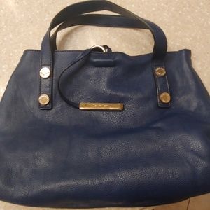Blue leather handbag